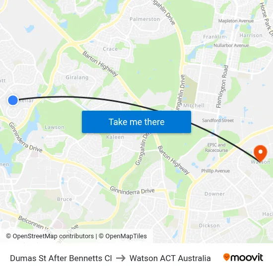 Dumas St After Bennetts Cl to Watson ACT Australia map