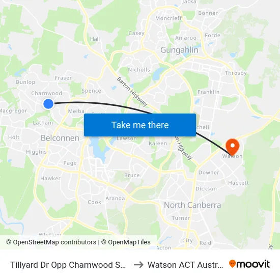 Tillyard Dr Opp Charnwood Shops to Watson ACT Australia map