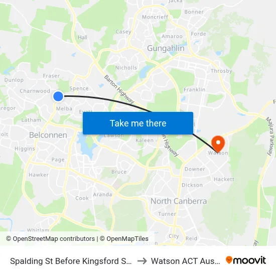 Spalding St Before Kingsford Smith Dr to Watson ACT Australia map