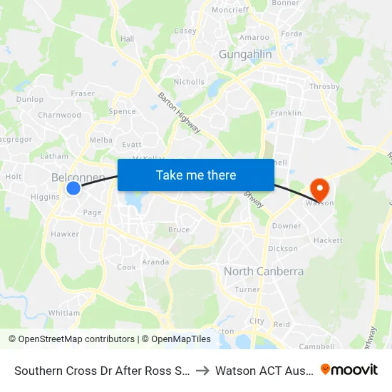 Southern Cross Dr After Ross Smith Cr to Watson ACT Australia map