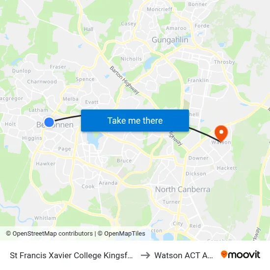 St Francis Xavier College Kingsford Smith Dr to Watson ACT Australia map