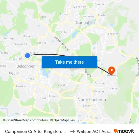 Companion Cr After Kingsford Smith Dr to Watson ACT Australia map