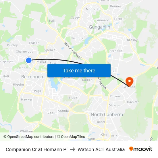 Companion Cr at Homann Pl to Watson ACT Australia map