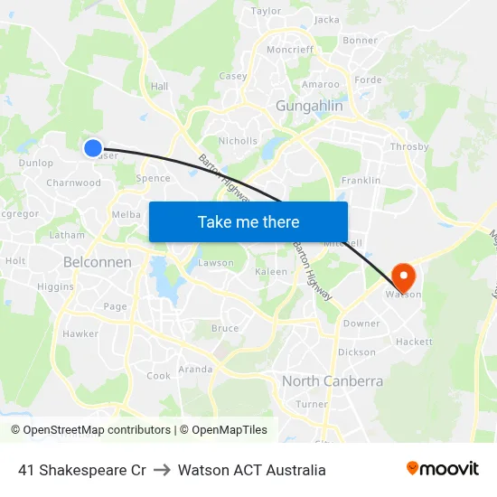 41 Shakespeare Cr to Watson ACT Australia map