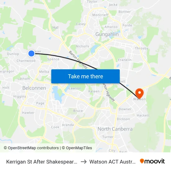 Kerrigan St After Shakespeare Cr to Watson ACT Australia map