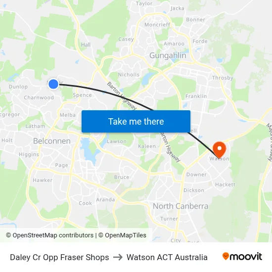 Daley Cr Opp Fraser Shops to Watson ACT Australia map