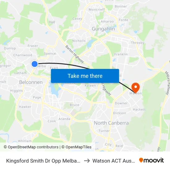 Kingsford Smith Dr Opp Melba Shops to Watson ACT Australia map