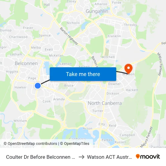 Coulter Dr Before Belconnen Way to Watson ACT Australia map