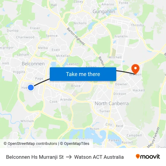 Belconnen Hs Murranji St to Watson ACT Australia map