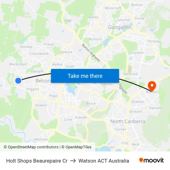 Holt Shops Beaurepaire Cr to Watson ACT Australia map