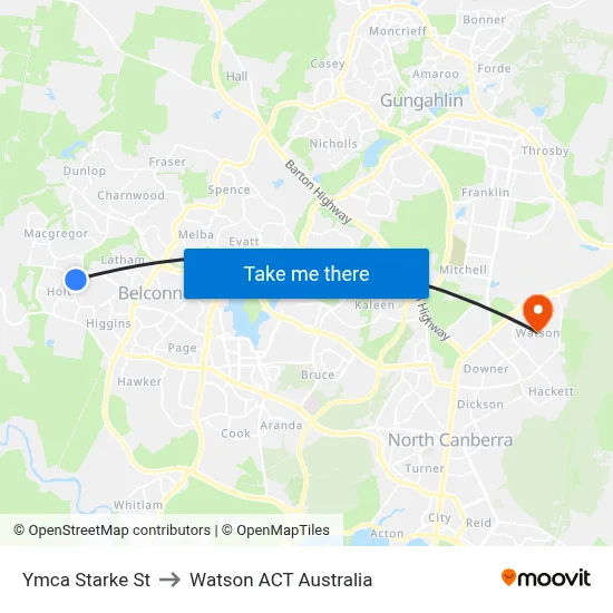 Ymca Starke St to Watson ACT Australia map