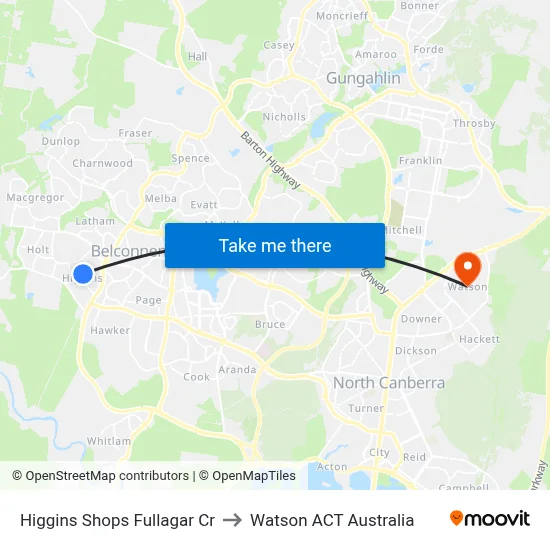 Higgins Shops Fullagar Cr to Watson ACT Australia map