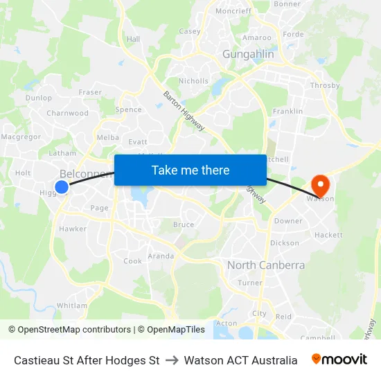 Castieau St After Hodges St to Watson ACT Australia map