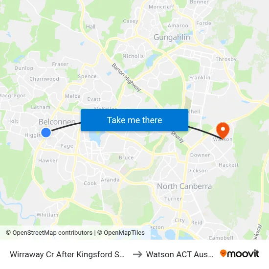 Wirraway Cr After Kingsford Smith Dr to Watson ACT Australia map