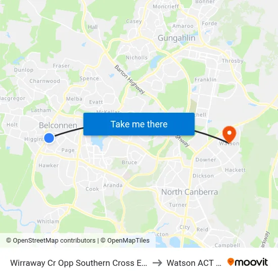Wirraway Cr Opp Southern Cross Early Childhood Sch to Watson ACT Australia map
