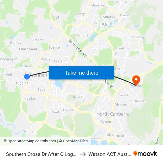 Southern Cross Dr After O'Loghlen St to Watson ACT Australia map