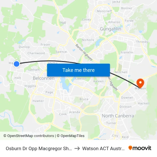 Osburn Dr Opp Macgregor Shops to Watson ACT Australia map