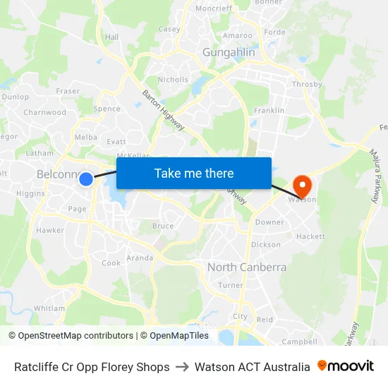Ratcliffe Cr Opp Florey Shops to Watson ACT Australia map