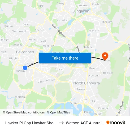 Hawker Pl Opp Hawker Shops to Watson ACT Australia map