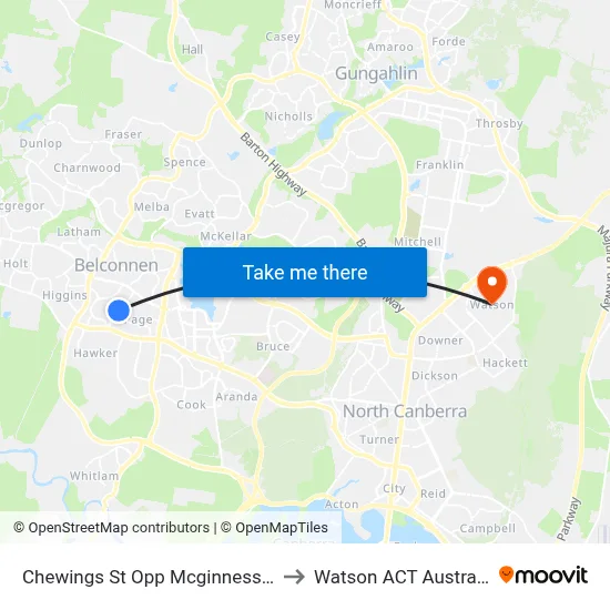 Chewings St Opp Mcginness St to Watson ACT Australia map