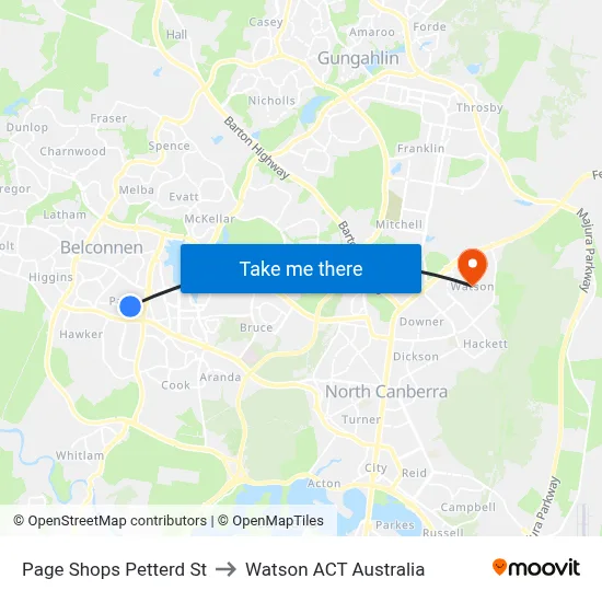 Page Shops Petterd St to Watson ACT Australia map