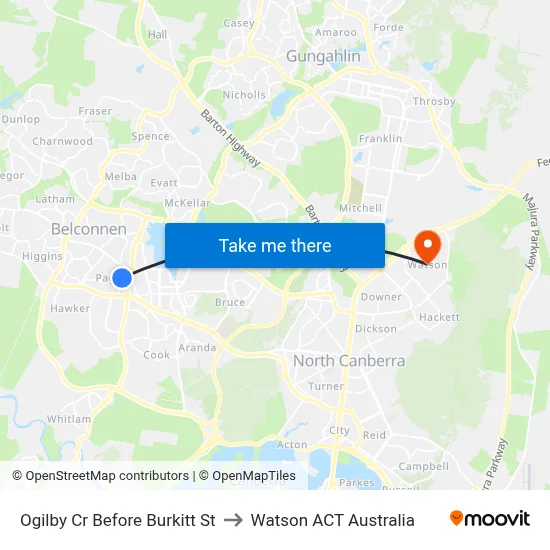 Ogilby Cr Before Burkitt St to Watson ACT Australia map