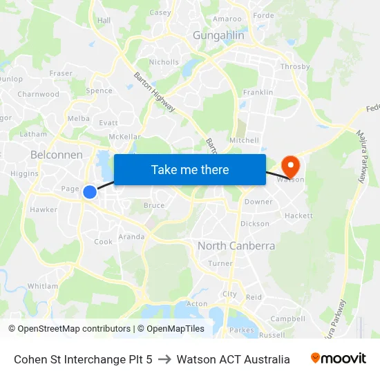 Cohen St Interchange Plt 5 to Watson ACT Australia map