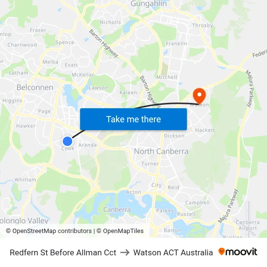 Redfern St Before Allman Cct to Watson ACT Australia map