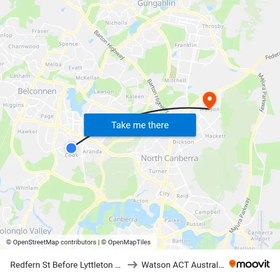 Redfern St Before Lyttleton Cr to Watson ACT Australia map