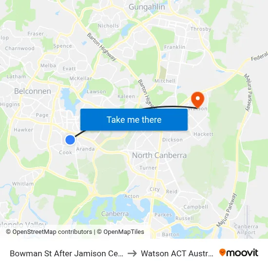 Bowman St After Jamison Centre to Watson ACT Australia map