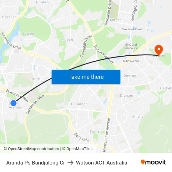 Aranda Ps Bandjalong Cr to Watson ACT Australia map