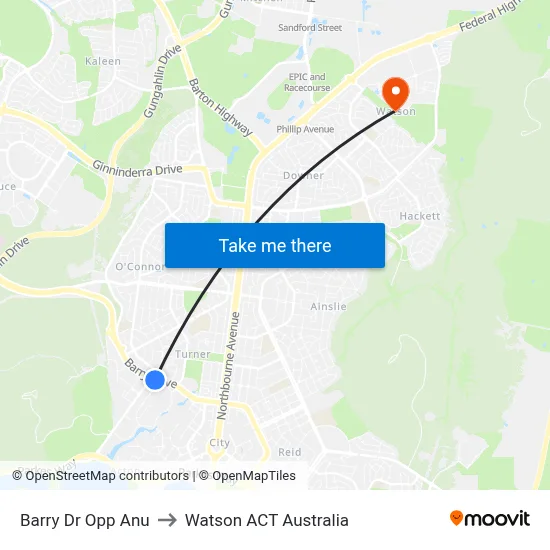 Barry Dr Opp Anu to Watson ACT Australia map