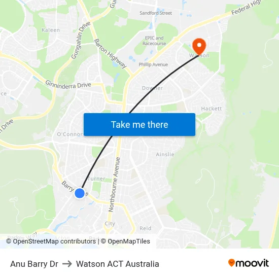 Anu Barry Dr to Watson ACT Australia map