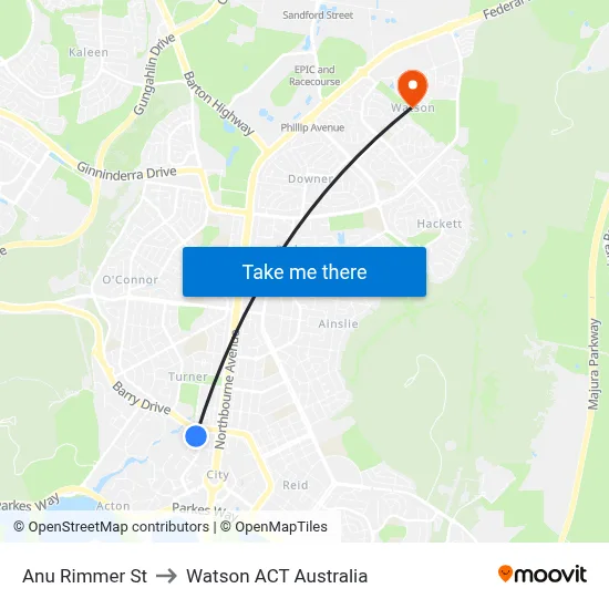 Anu Rimmer St to Watson ACT Australia map