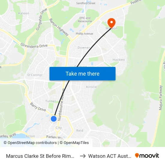 Marcus Clarke St Before Rimmer St to Watson ACT Australia map