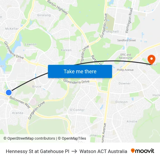 Hennessy St at Gatehouse Pl to Watson ACT Australia map