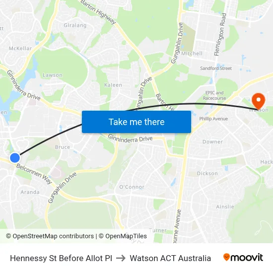 Hennessy St Before Allot Pl to Watson ACT Australia map