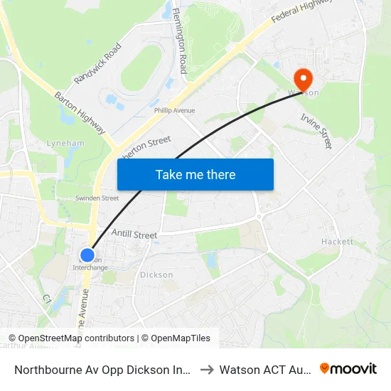 Northbourne Av Opp Dickson Interchange to Watson ACT Australia map