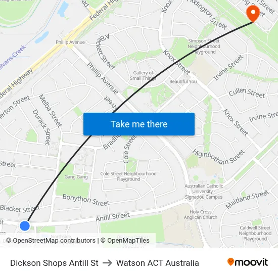 Dickson Shops Antill St to Watson ACT Australia map