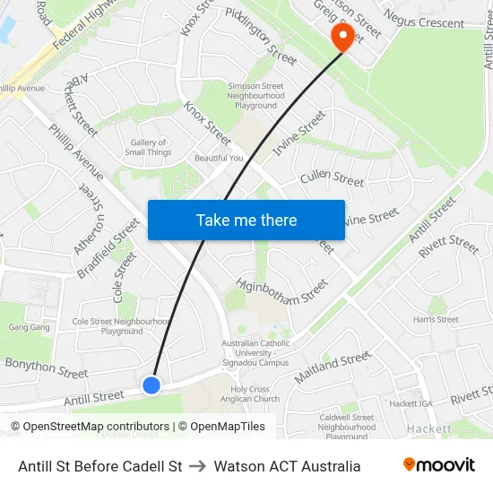 Antill St Before Cadell St to Watson ACT Australia map