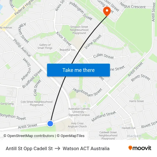 Antill St Opp Cadell St to Watson ACT Australia map