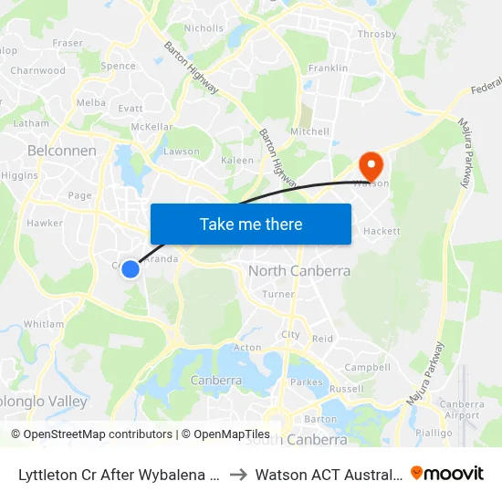 Lyttleton Cr After Wybalena Gr to Watson ACT Australia map