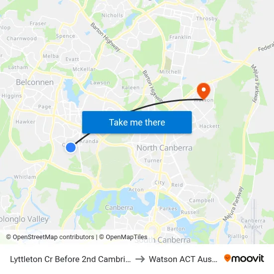 Lyttleton Cr Before 2nd Cambridge St to Watson ACT Australia map