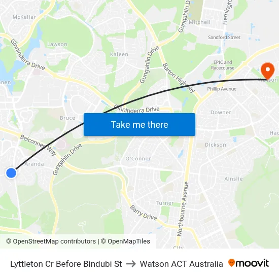 Lyttleton Cr Before Bindubi St to Watson ACT Australia map
