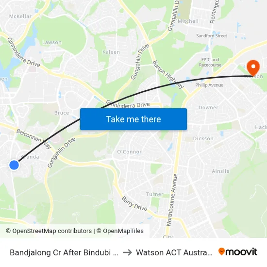 Bandjalong Cr After Bindubi St to Watson ACT Australia map