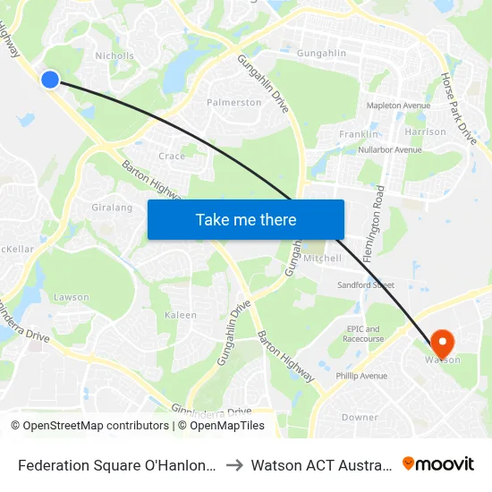 Federation Square O'Hanlon Pl to Watson ACT Australia map