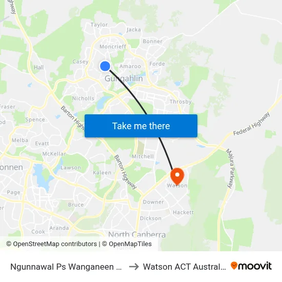 Ngunnawal Ps Wanganeen Av to Watson ACT Australia map