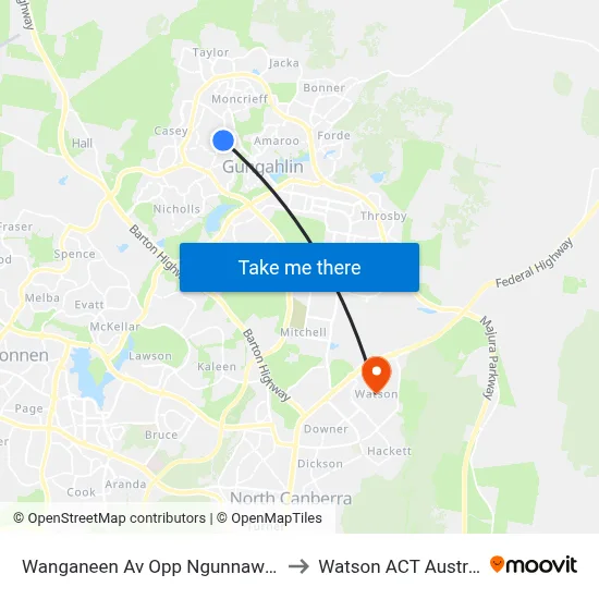 Wanganeen Av Opp Ngunnawal Ps to Watson ACT Australia map