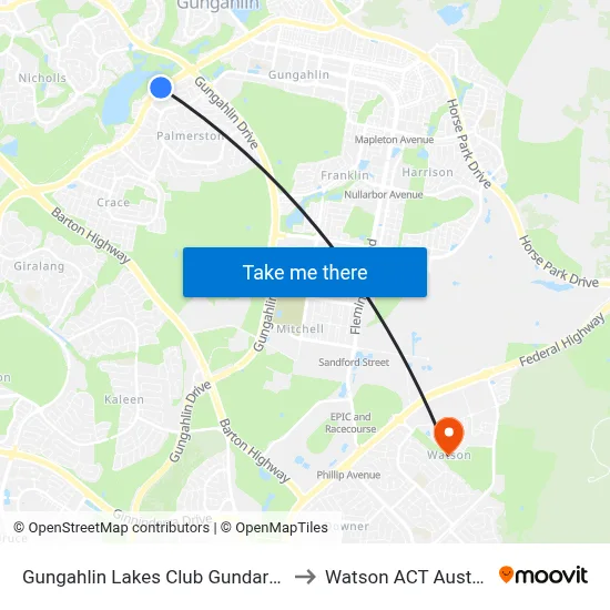Gungahlin Lakes Club Gundaroo Dr to Watson ACT Australia map