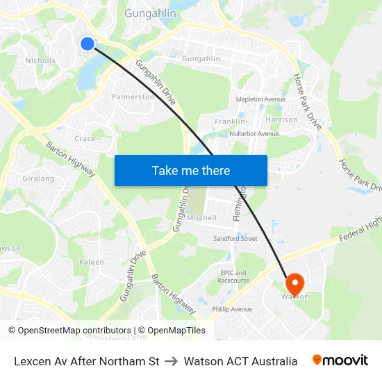 Lexcen Av After Northam St to Watson ACT Australia map